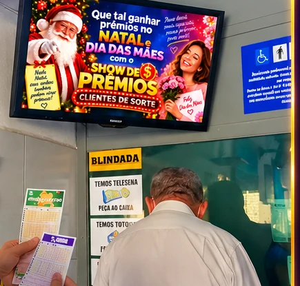 TV de mídia indoor exibindo a campanha em um estabelecimento com circulação de pessoas