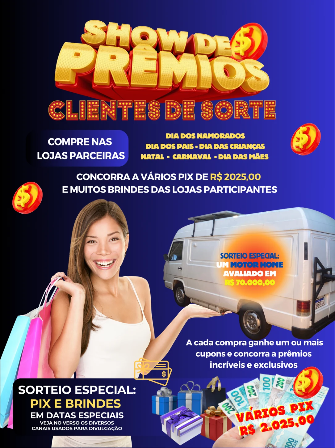 Panfleto impresso do Show de Prêmios — Clientes de Sorte